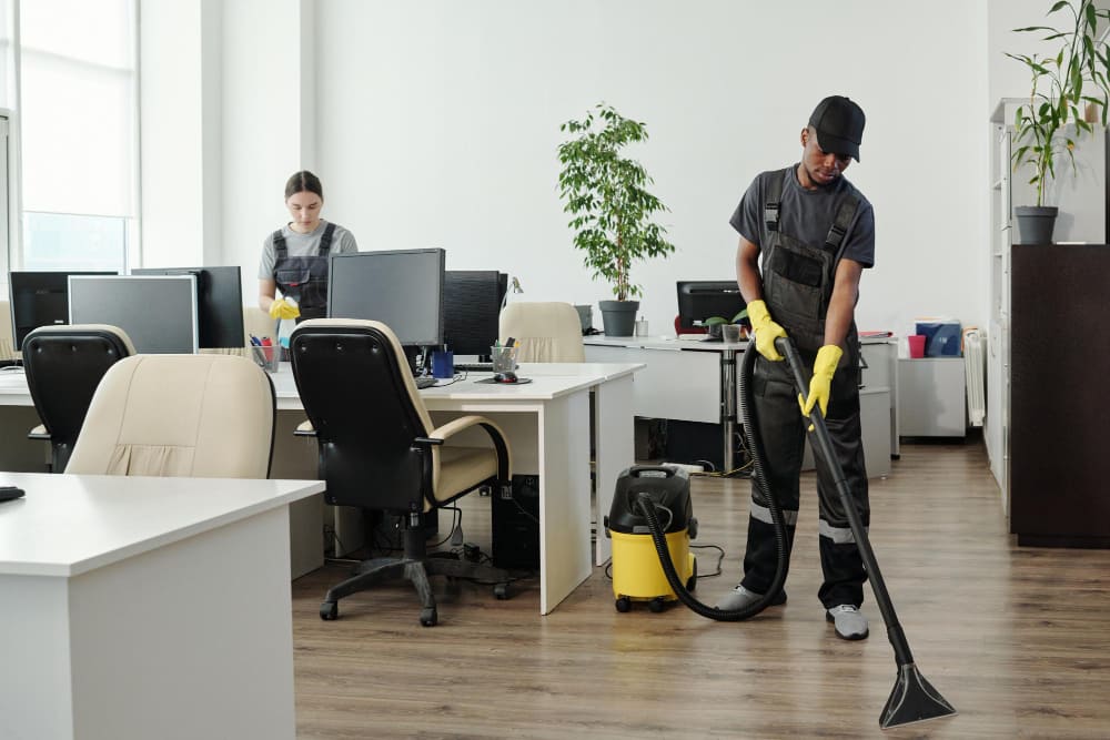 Allentown Office Cleaning Services: Dedicated team of janitorial workers ensuring a spotless office.