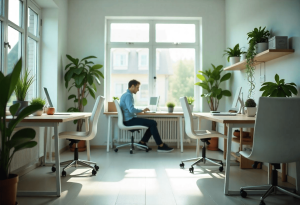 A small office space maintained with Small Office Cleaning Services, featuring organized desks, spotless floors, and a bright, clutter-free work environment.