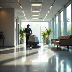 Commercial floor cleaning services near me in a modern office lobby.